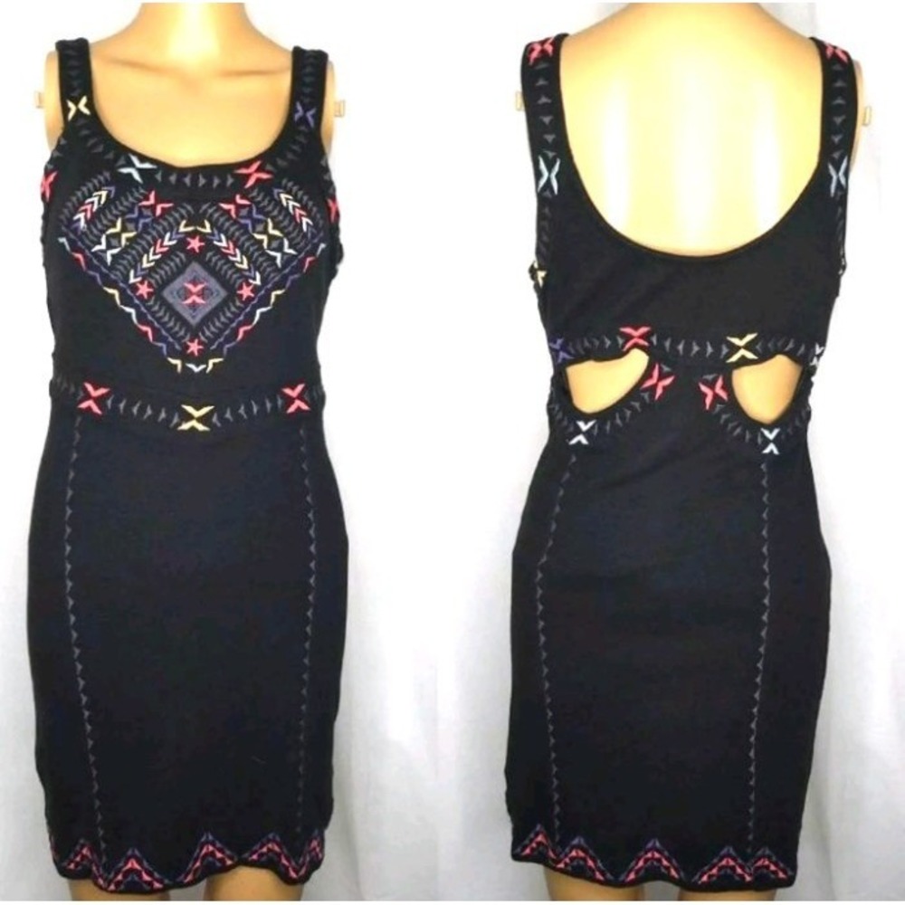 Free People Song of the South Bodycon Mini Dress Small Boho Cutout Embroidered
